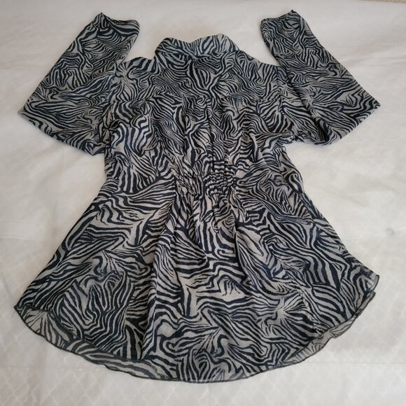 Tunic Button Down Shirt Blouse Jacket Beach Coverup Resort Stripped Gray Medium - Picture 11 of 17